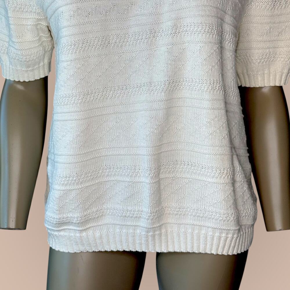 Classic Elements Vintage Short Sleeves Cotton Cable Knit Sweater Womens L White - Picture 5 of 12